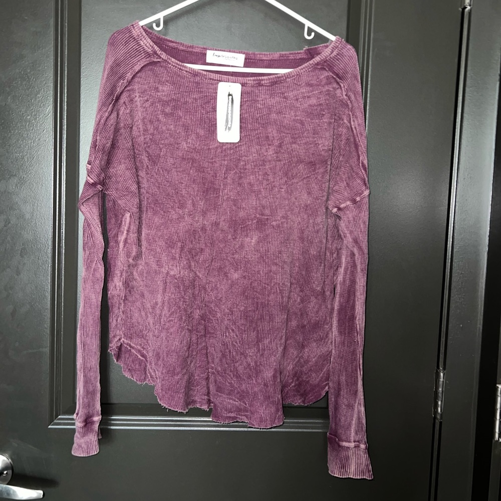 Impressions Boutique Latte Pick Up mineral wash long sleeve waffle shirts